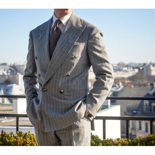 Plain Weave Melange Mid Grey Pinstripe by WW Chan